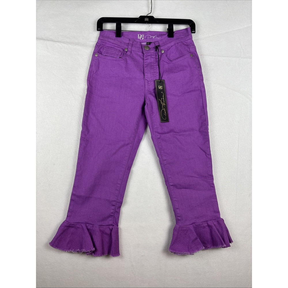 DG2 Diane Gilman Wide-Leg Curved Ruffle Raw-Hem Cropped Jean PURPLE Size 2P